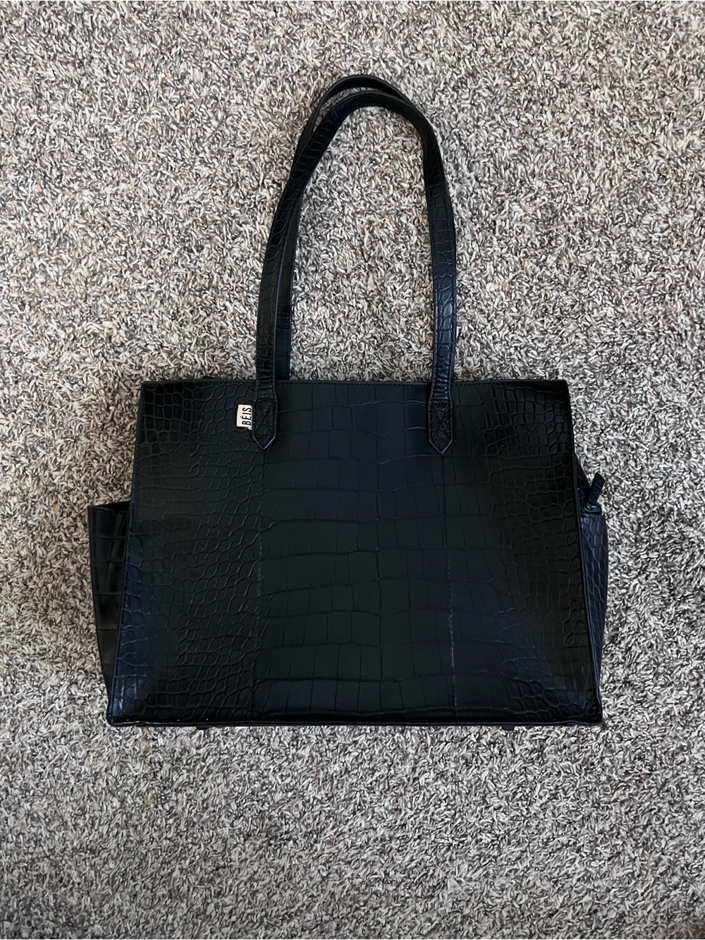 Beis Work Tote in Black Croc